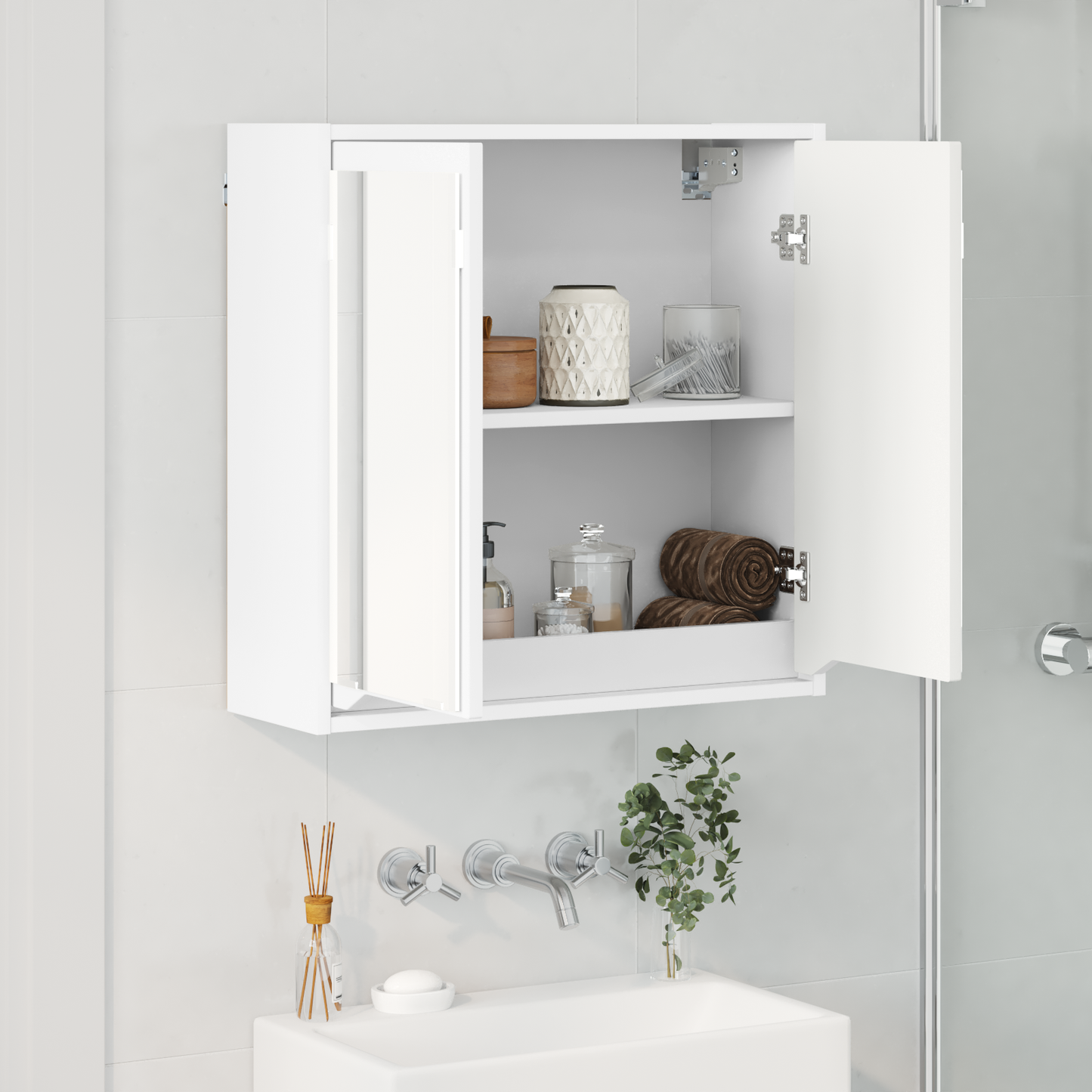 Fürdőszobai tükörszekrény Fehér 60 x 20 x 60 cm Szerelt Fa