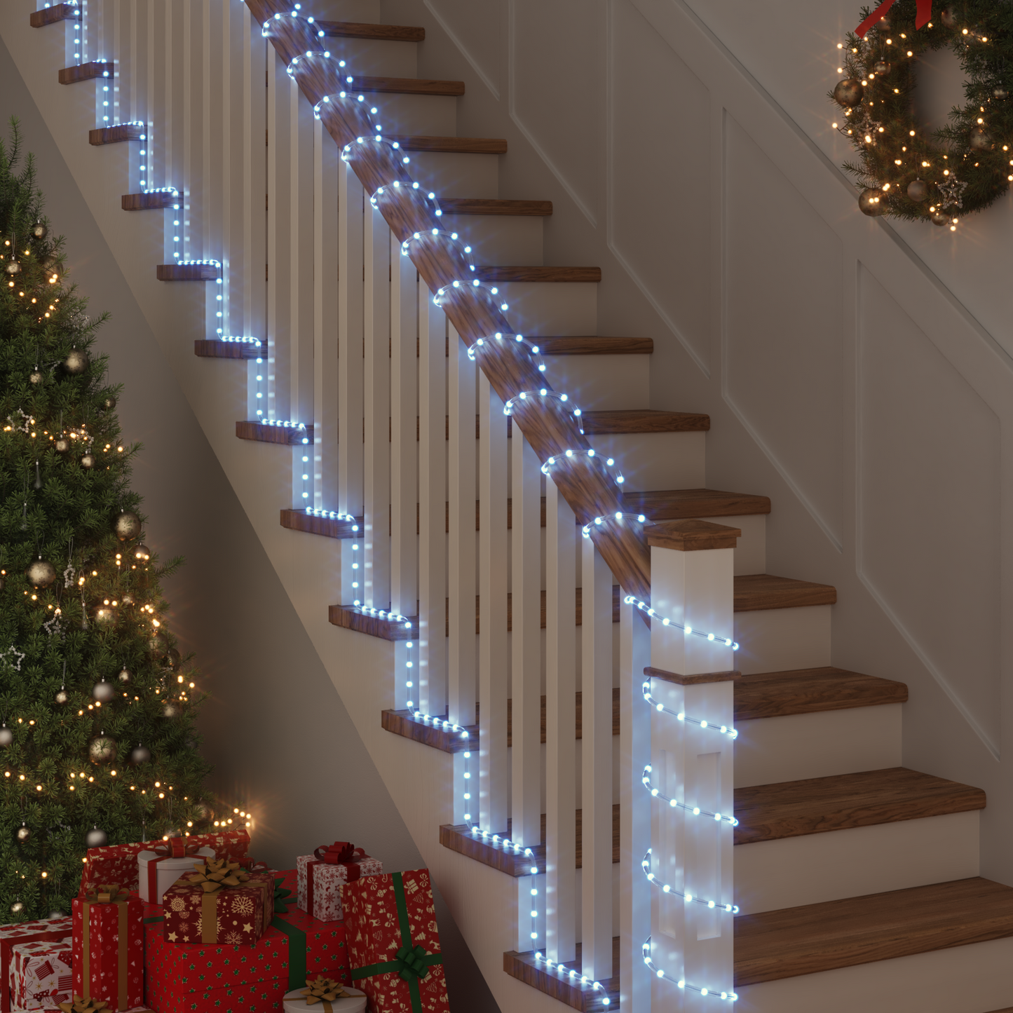 Kötél világítás 1200 LED-del Hideg Fehér 50 m PVC