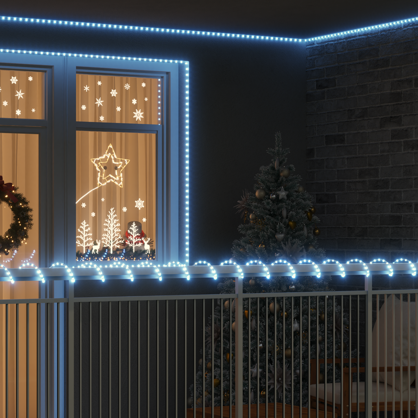 Kötél világítás 240 LED-del Hideg Fehér 10 m PVC