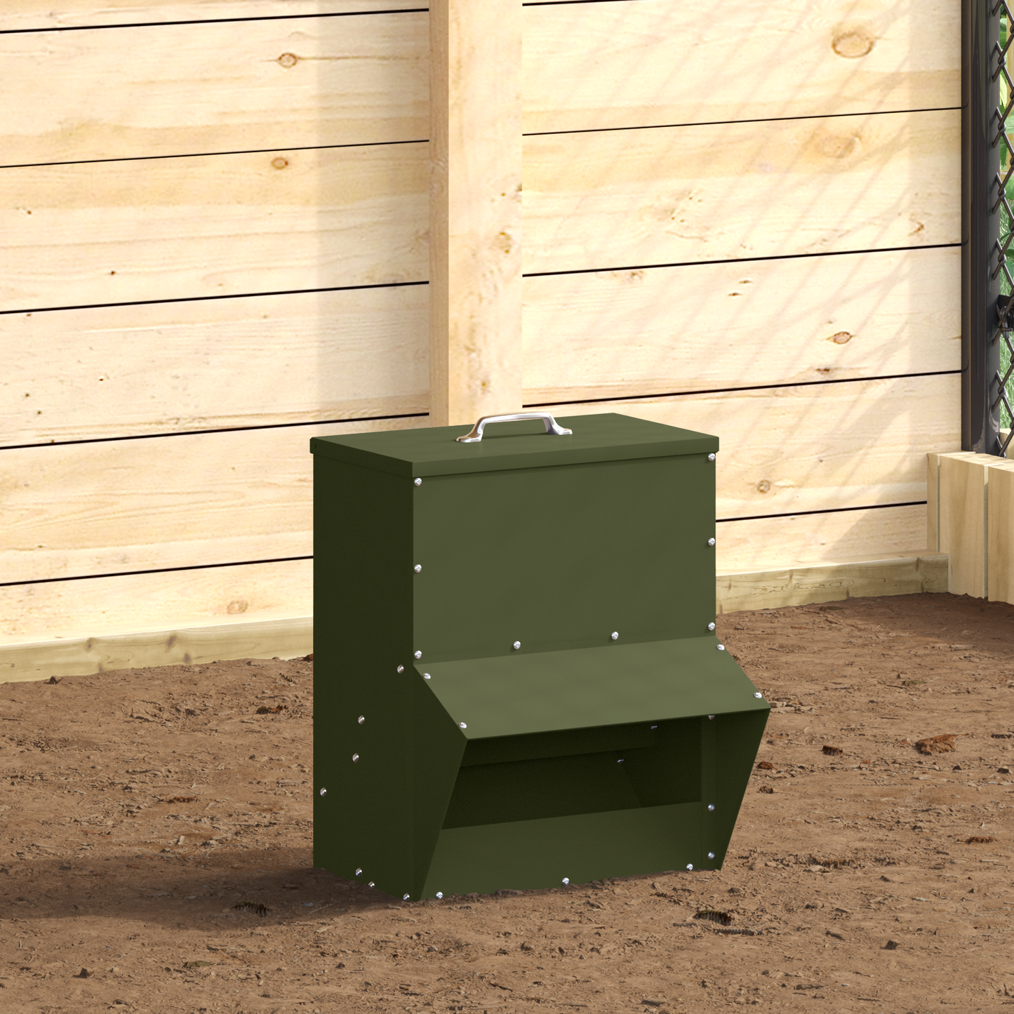 Csirke etető Olajzöld 20 x 25 x 35 cm Hidegen Hengerelt Acél