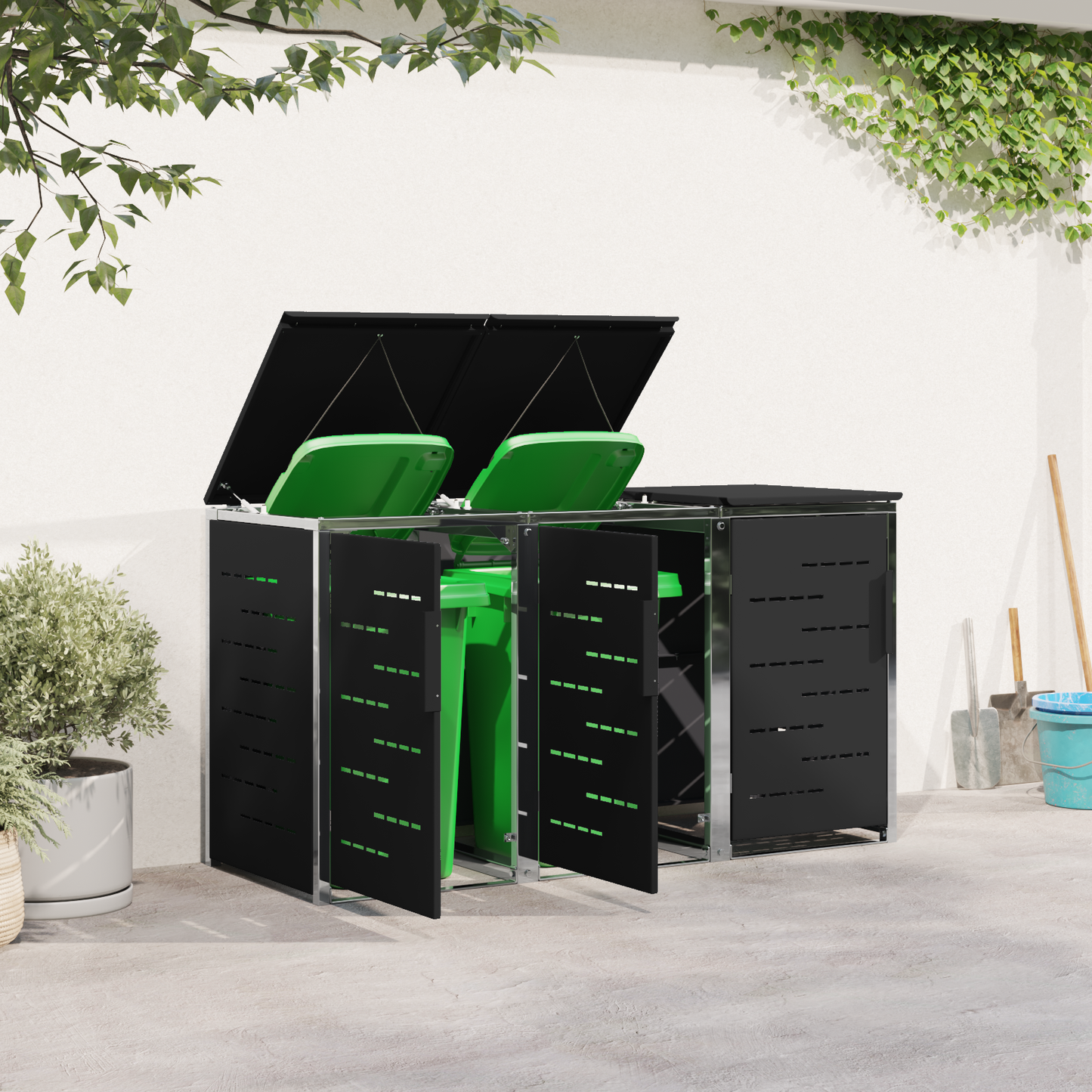Kerekes Hulladékgyűjtő Tárolás for 3 Bins 240L Fekete