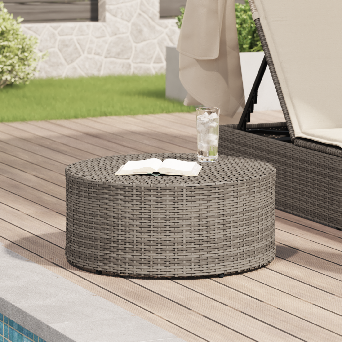 Kültéri dohányzóasztal Szürke Ø 68 x 30 cm polirattan