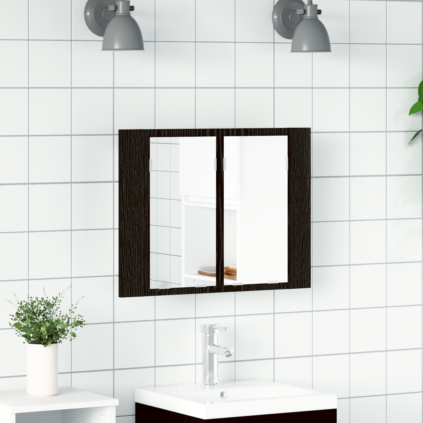 Fürdőszobai tükörszekrény Fekete tölgy 60 x 12 x 45 cm