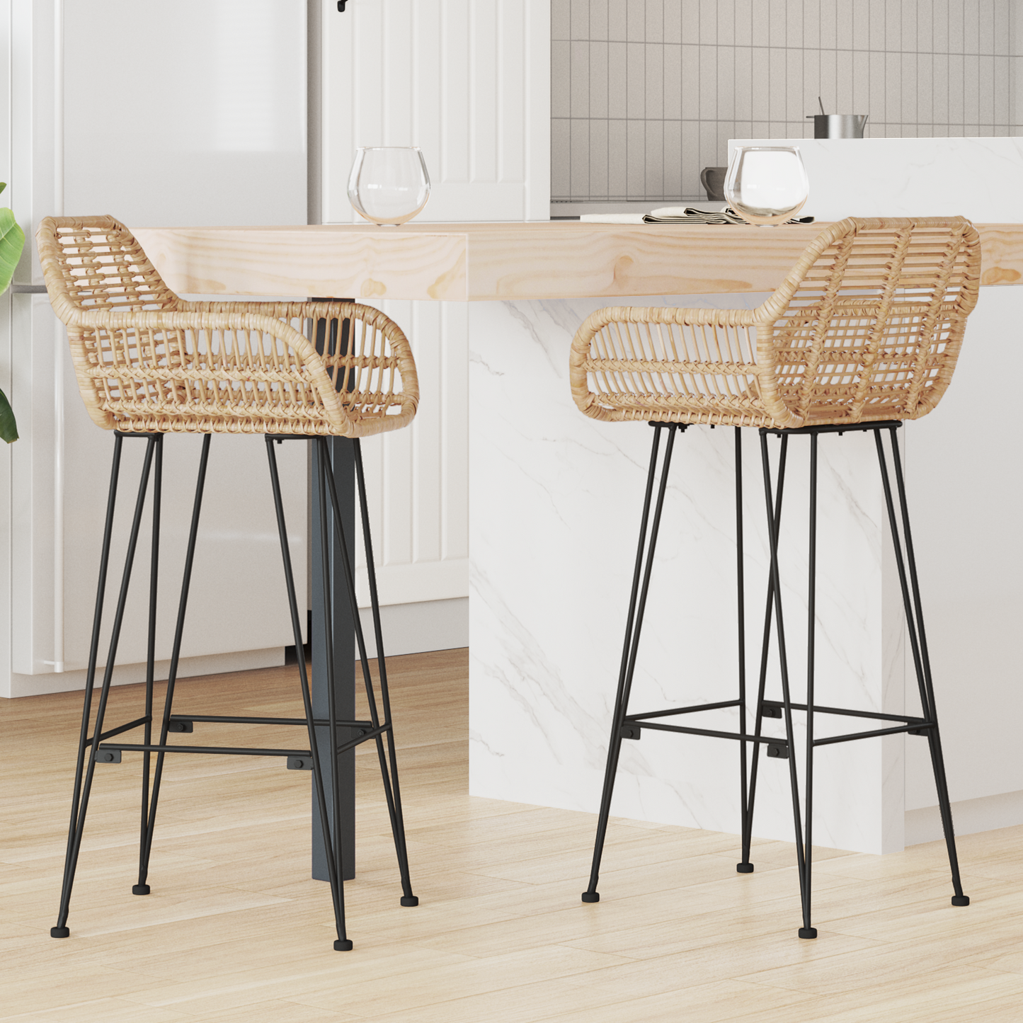 Bárszék 2 pcs 55 x 52 x 105 cm Rattan és Vas