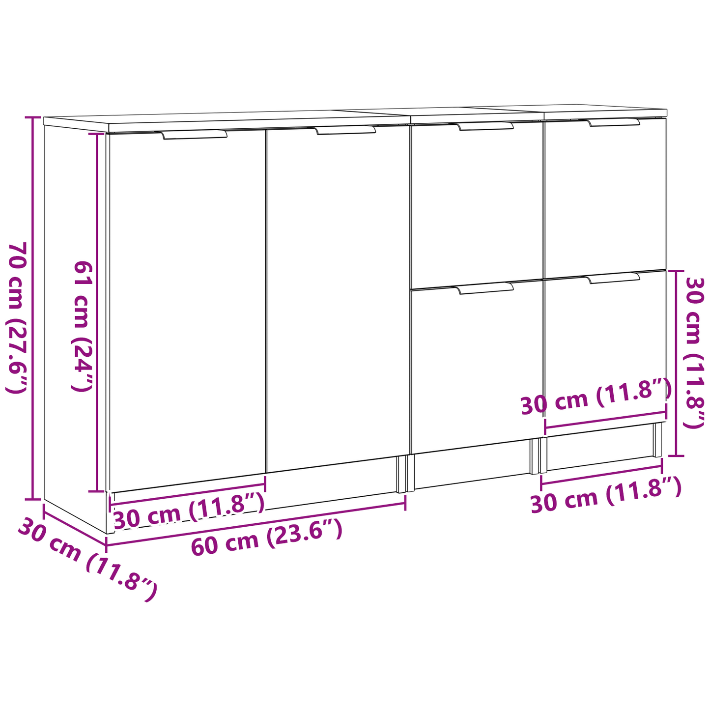 Széf 3 db Fekete tölgy 120 x 30 x 70 cm Szerelt Fa