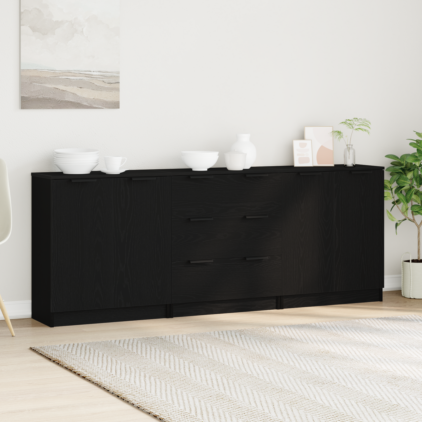 Széf 3 db Fekete tölgy 180 x 30 x 70 cm Szerelt Fa