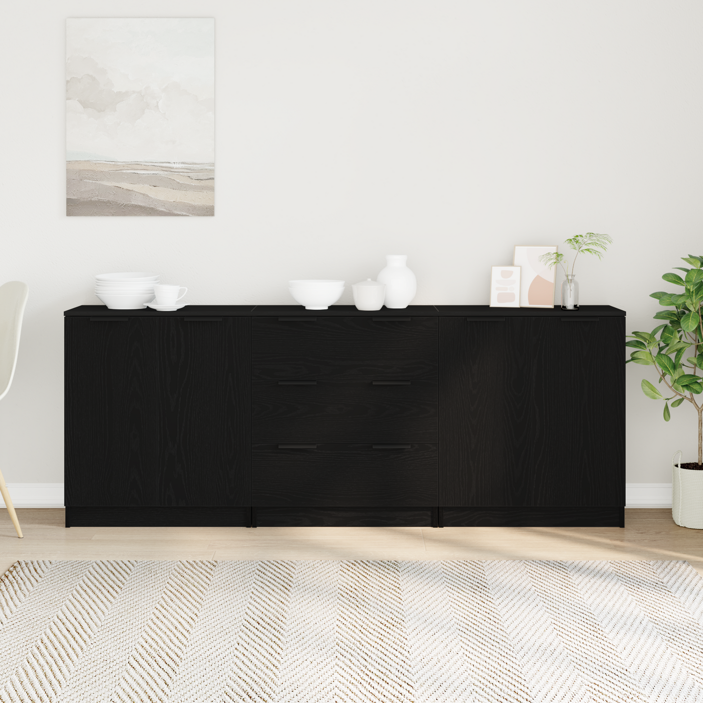 Széf 3 db Fekete tölgy 180 x 30 x 70 cm Szerelt Fa