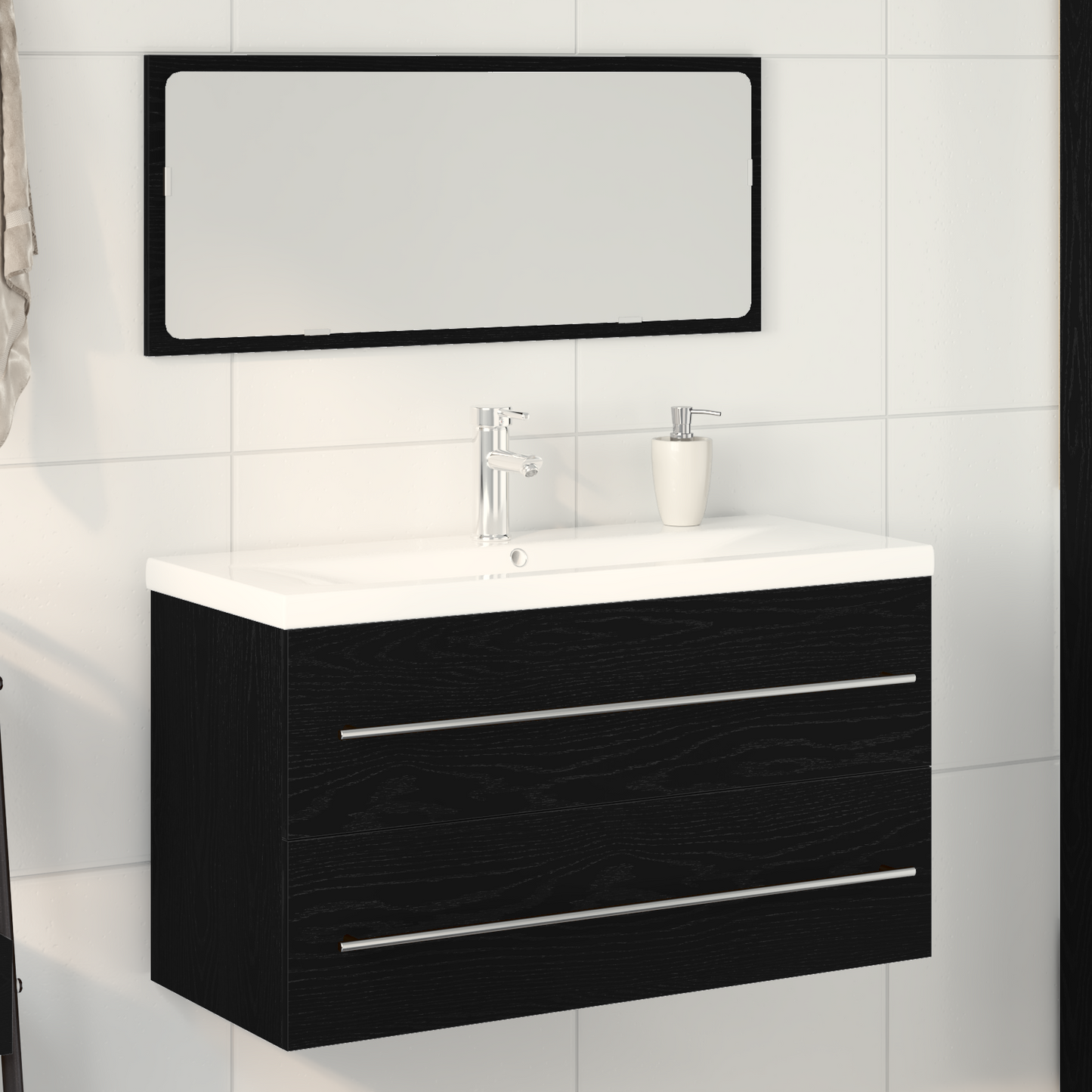 Fürdőszobai mosdószekrény 3 db Fekete tölgy 90 x 38,5 x 48 cm