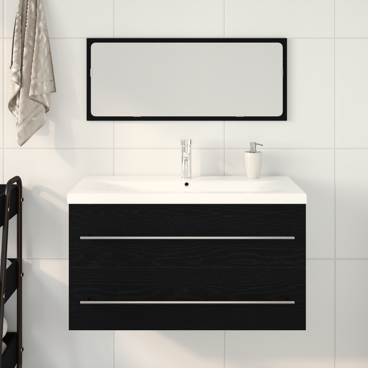 Fürdőszobai mosdószekrény 3 db Fekete tölgy 90 x 38,5 x 48 cm