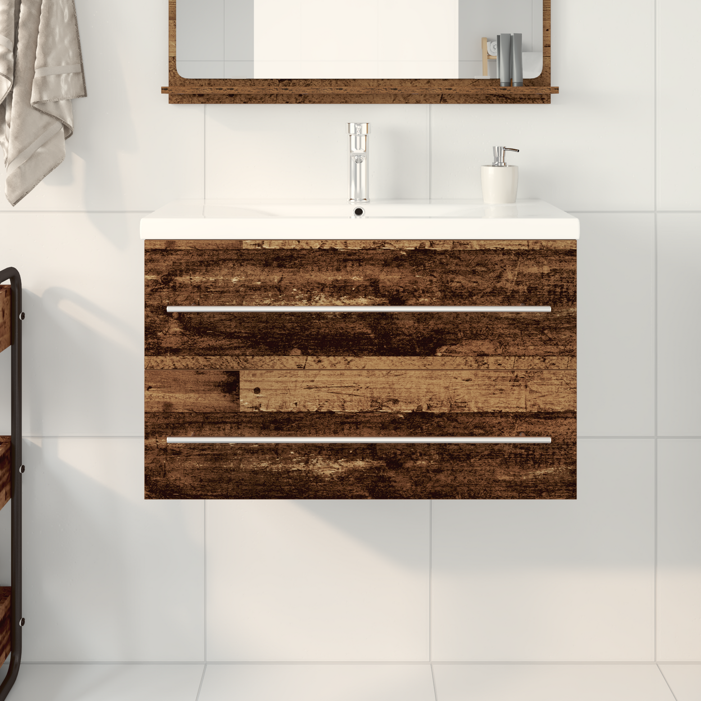 Fürdőszobai mosdószekrény 2 pcs Öreg fa 80 x 38,5 x 48 cm