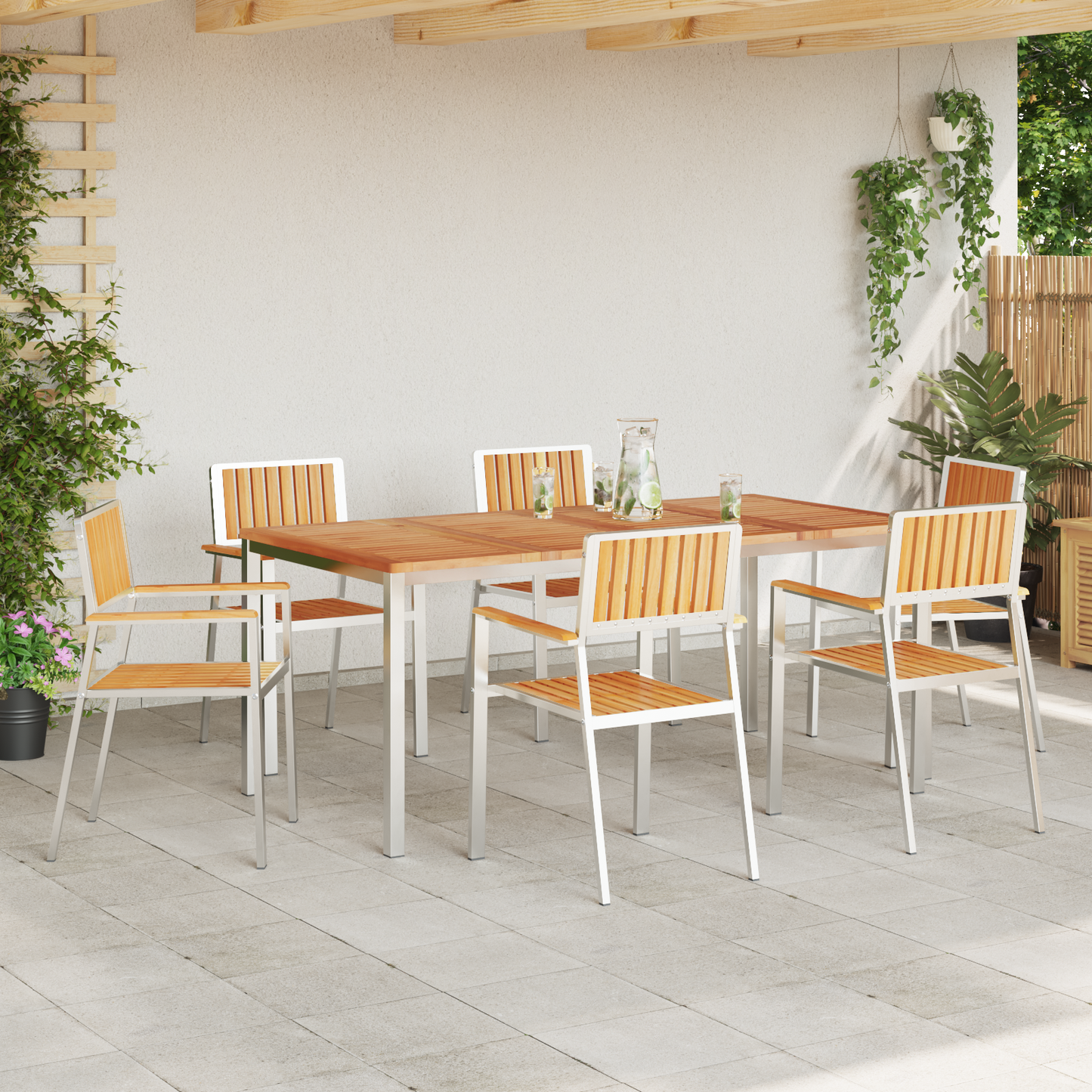 Kültéri étkező szett 7 pcs Tömör teakfa és rozsdamentes acél