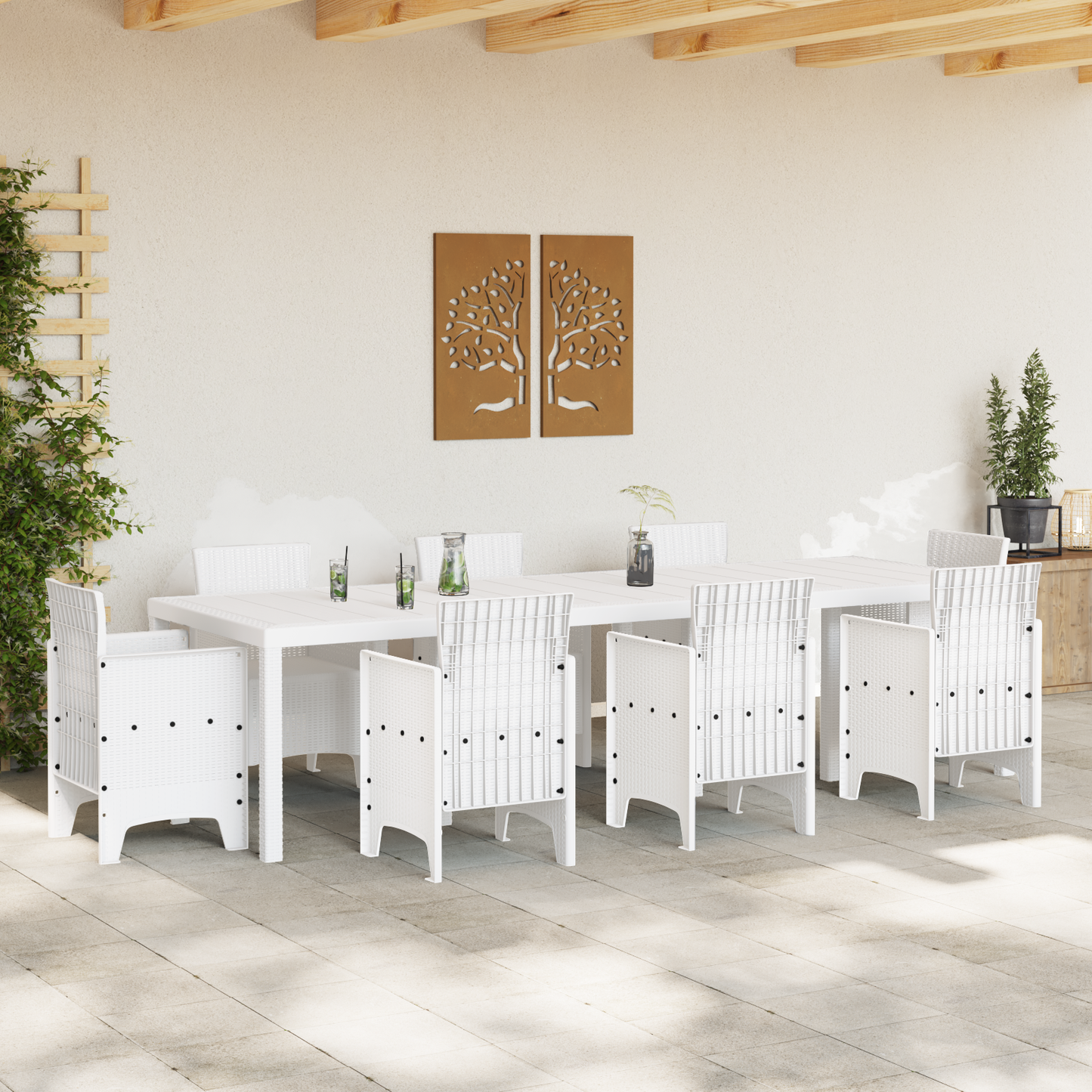 Kerti Asztal Fehér 300 x 100 x 73 cm polirattan