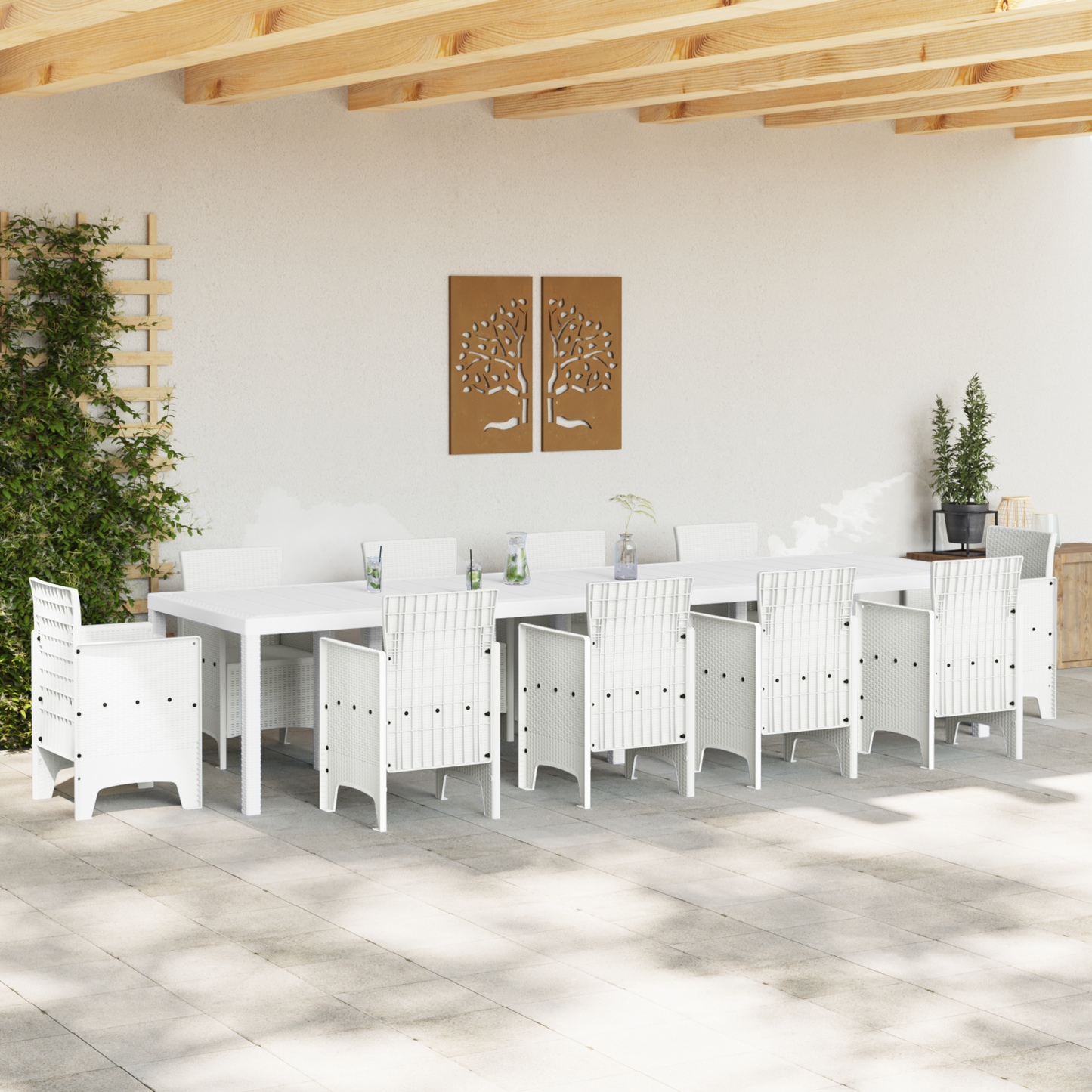 Kerti Asztal Fehér 350 x 100 x 74 cm polirattan