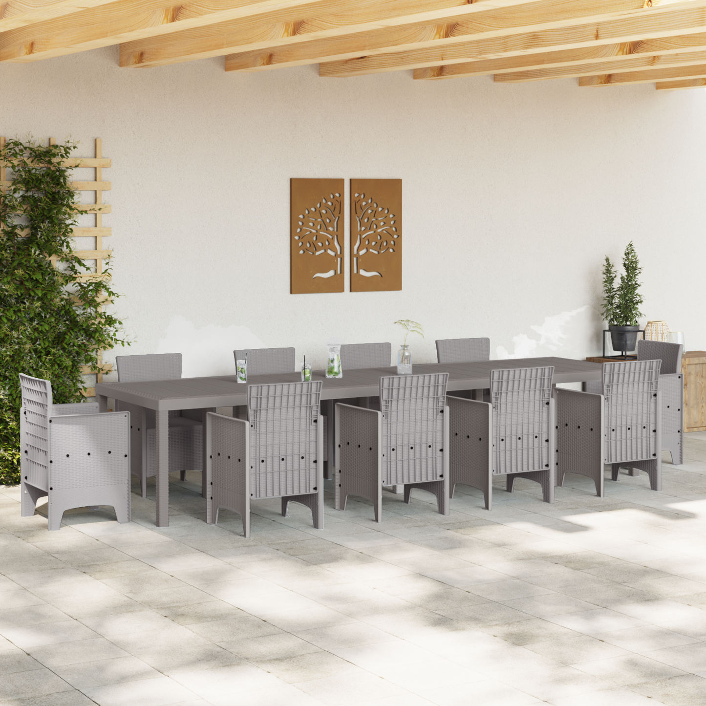 Kerti Asztal Világosszürke 350 x 100 x 74 cm polirattan