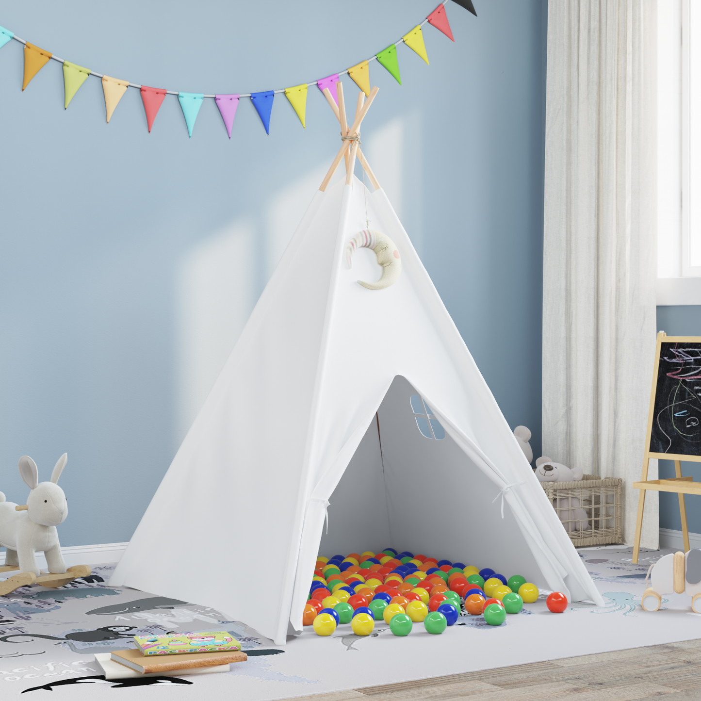 Teepee sátor Fehér 120 x 120 x 150 cm Textil és Műanyag