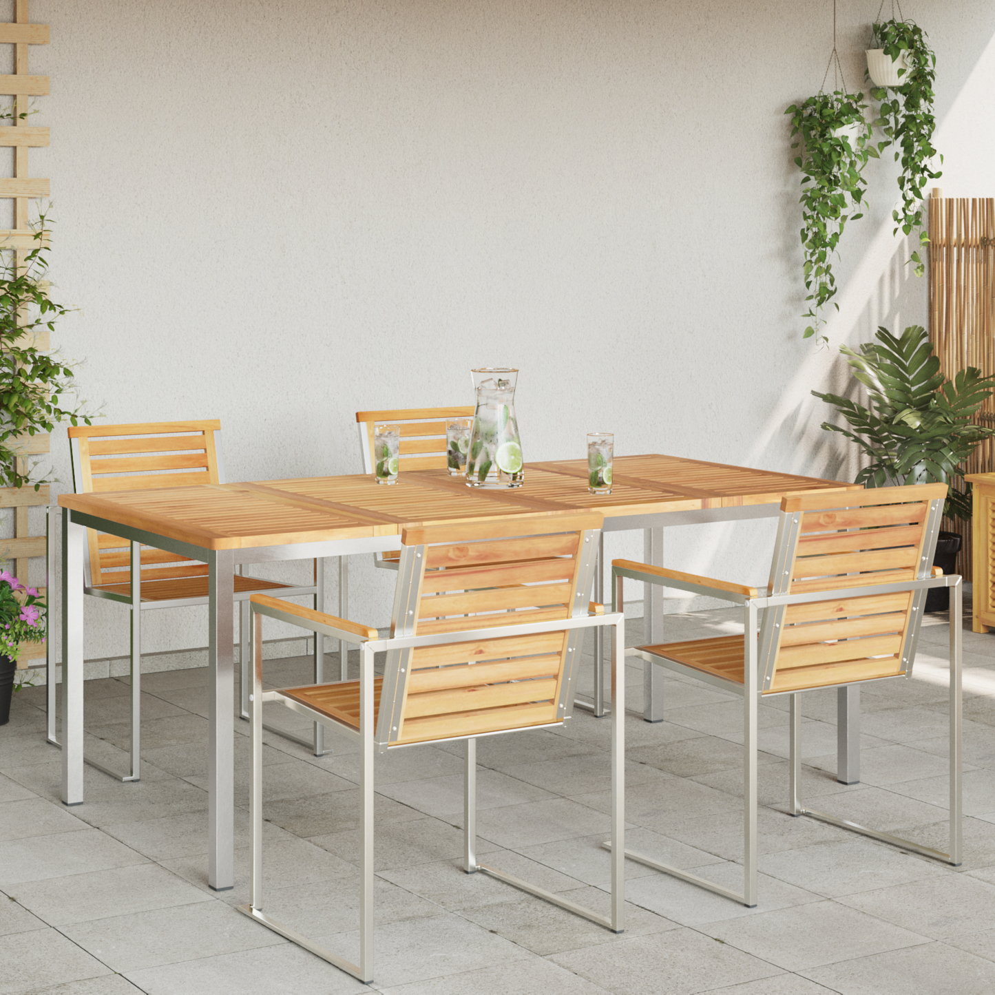 Étkezőasztal 180x90x75 cm Tömör teakfa és rozsdamentes acél