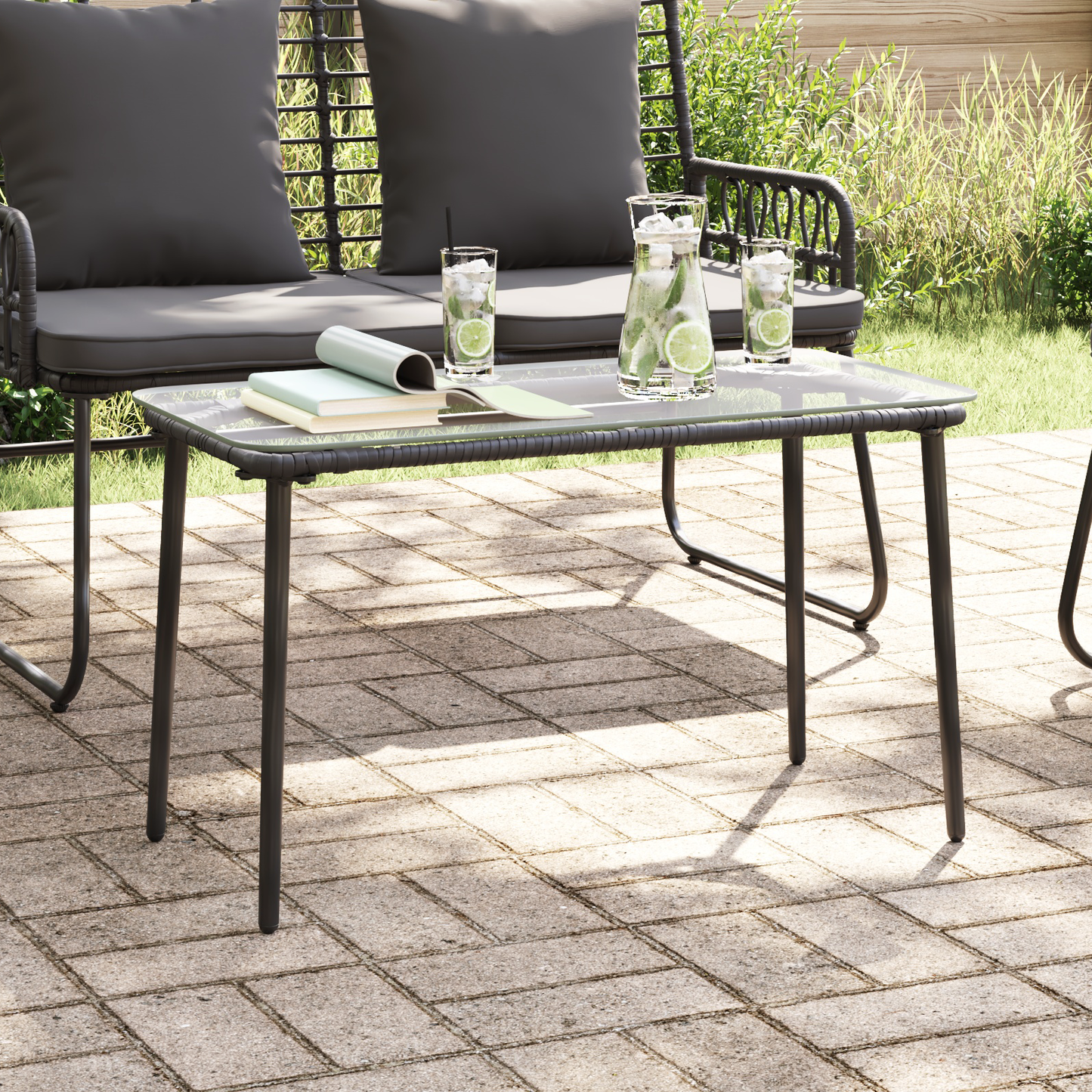 Kerti Asztal Fekete 80 x 40 x 45 cm polirattan