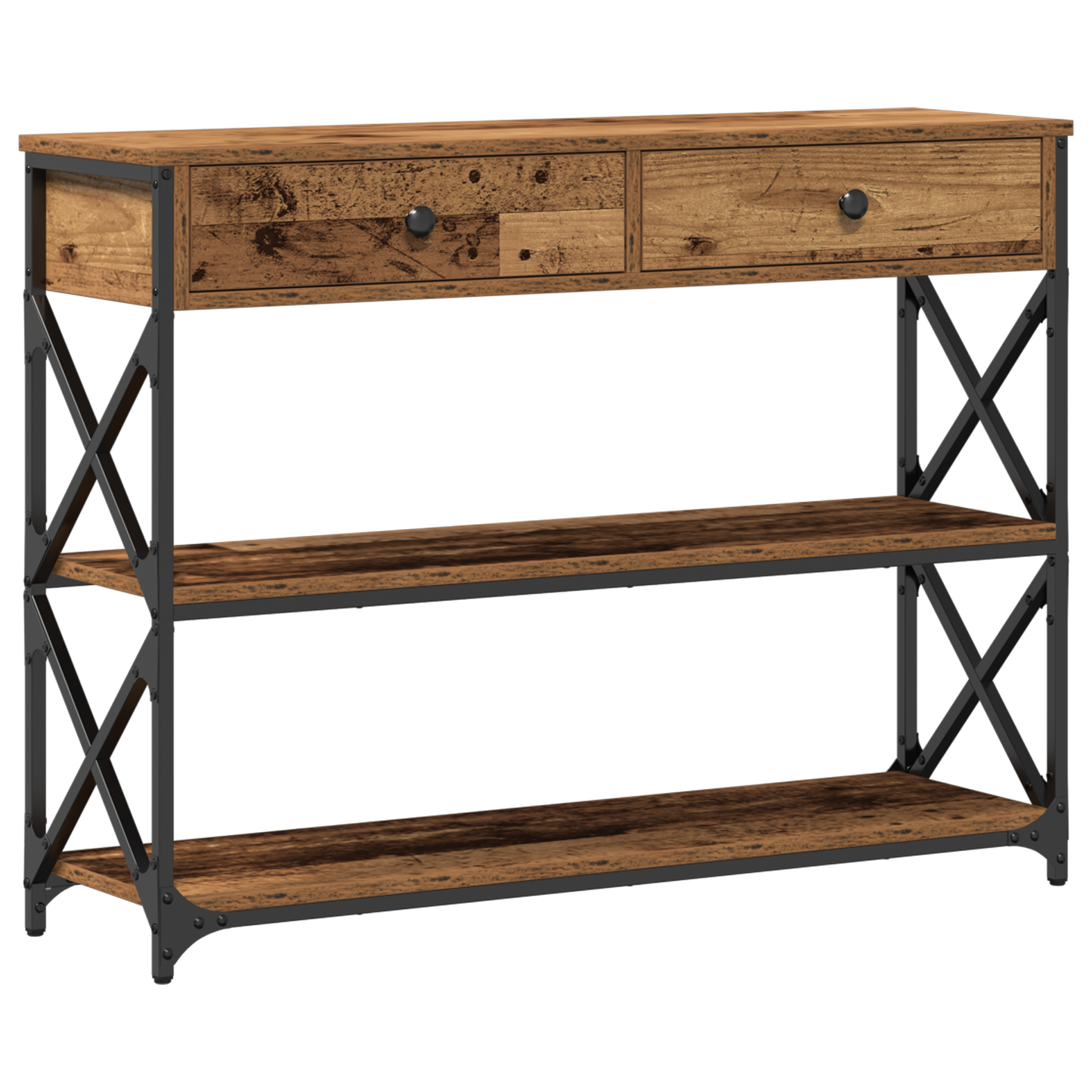 Konzol Asztal Régi fa 100 x 28 x 75 cm Műgyantás fa és fém