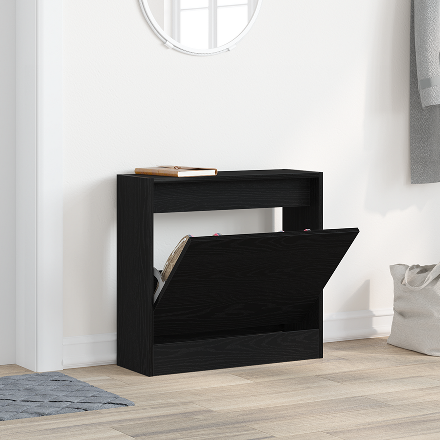 Cipőszekrény 60 x 21 x 57 cm Szerelt Fa Fekete tölgy