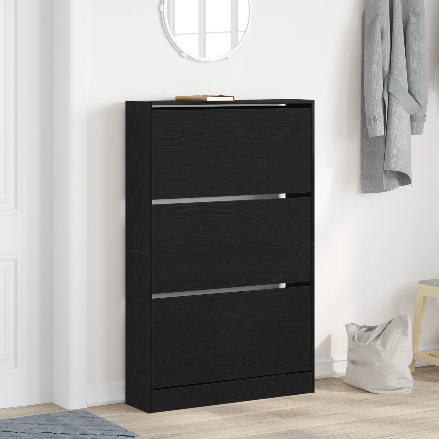 Cipőszekrény 80 x 21 x 125,5 cm Szerelt Fa Fekete tölgy