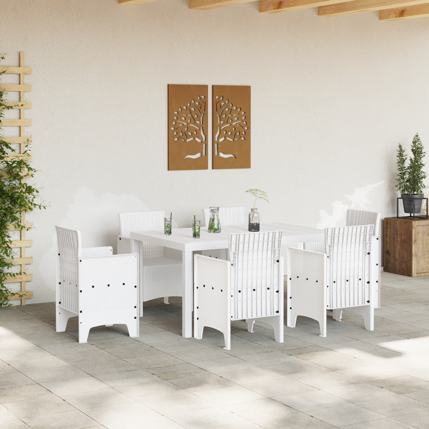 Kerti Étkezőasztal Fehér 150 x 100 x 73 cm polirattan