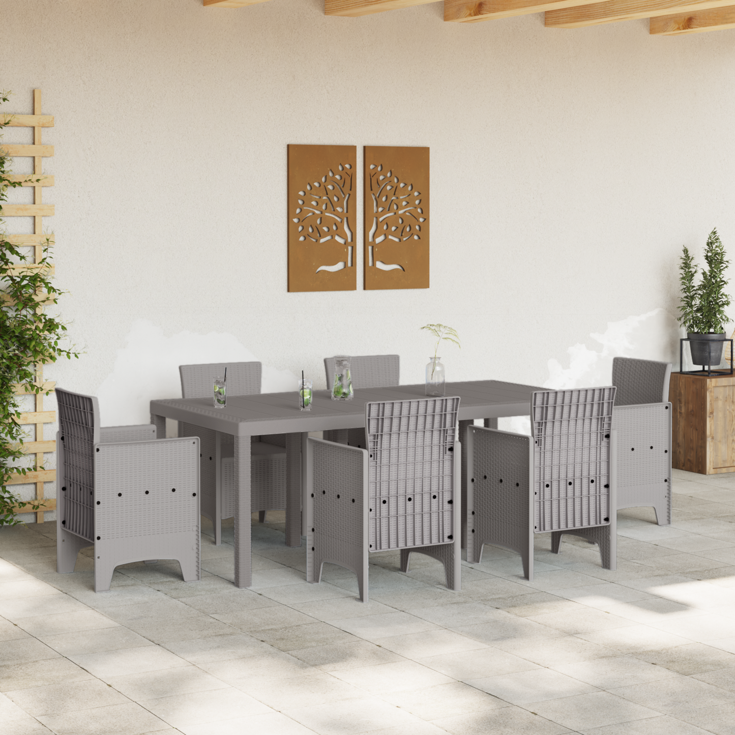 Kerti Asztal Világosszürke 200 x 100 x 73 cm polirattan