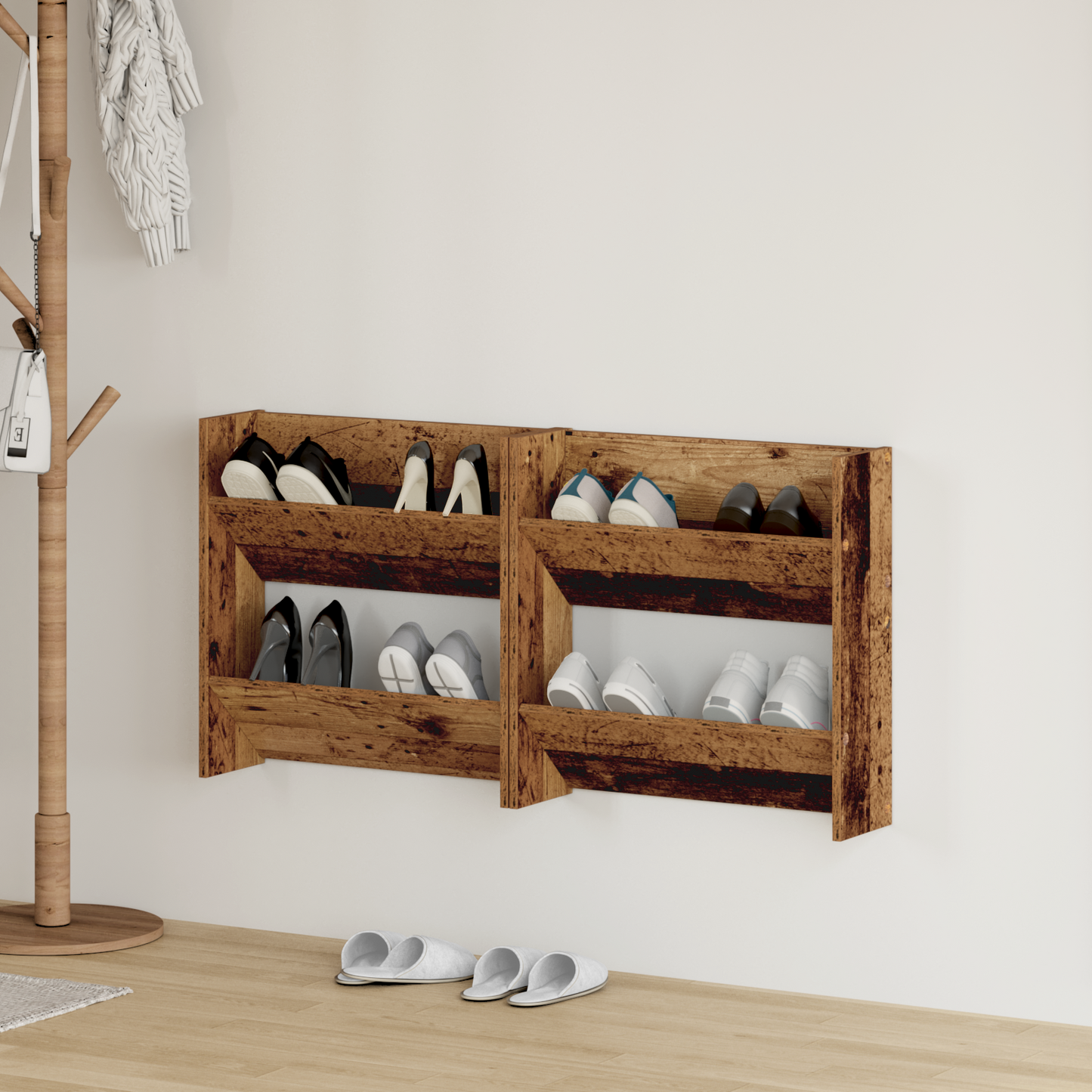 Cipőszekrény 2 db 60 x 18 x 60 cm Szerelt Fa Öreg fa