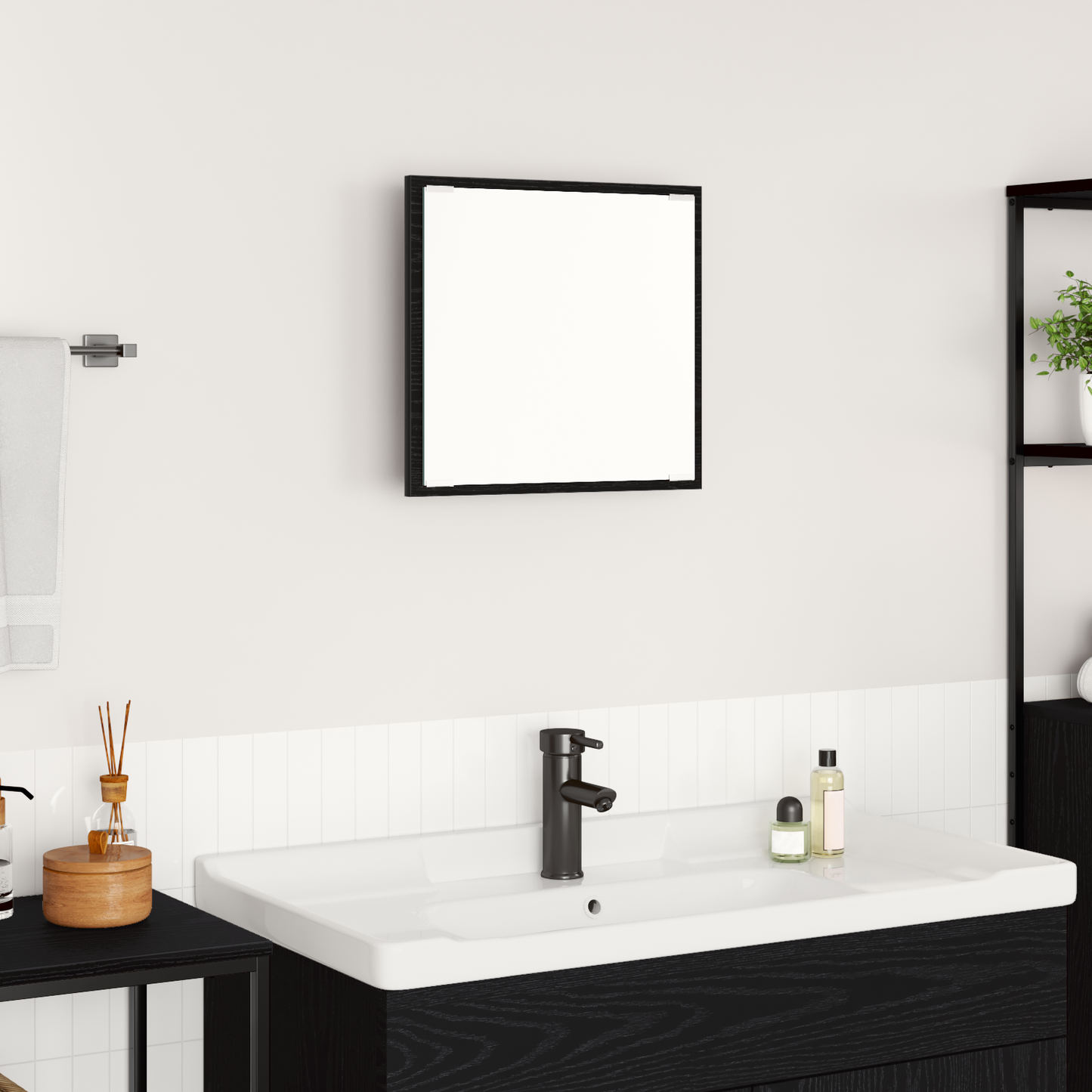 LED Fürdőszoba Tükör Fekete tölgy 40 x 37 x 8.5 cm Szerelt Fa